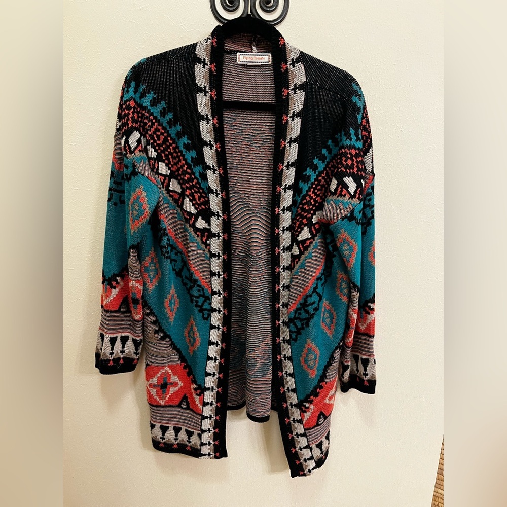 Flying Tomato Multicolor Geometric Cardigan
